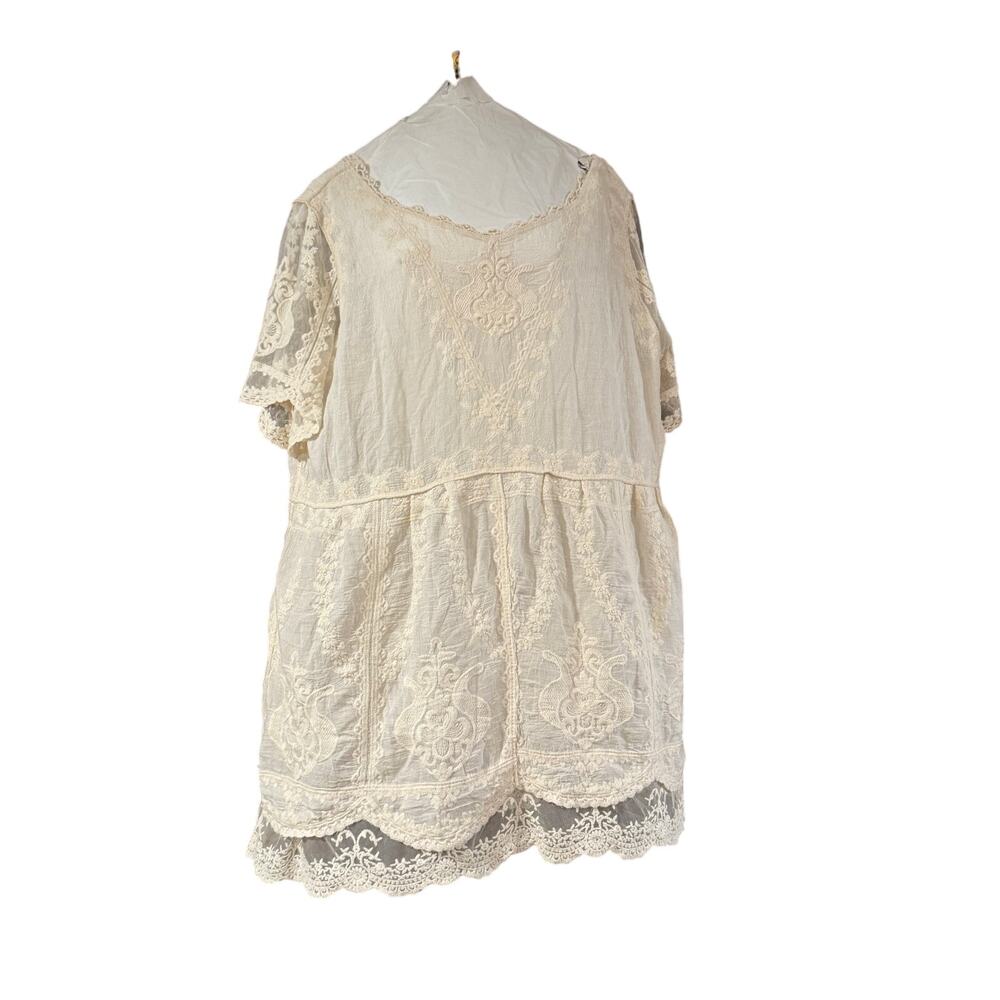 Mi Ami Francesca's Gauzy Lace Embroidered Tunic / Dress Ivory Boho Cottage Large